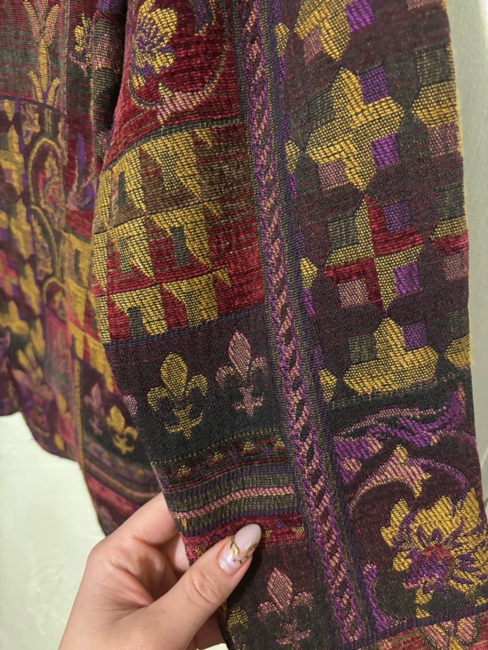 Coldwater Creek Burgundy Jacket with Gold and Plum Floral Tapestry - Picture 3 of 5